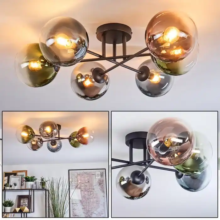 Gastor Plafondlamp, Kogellampje 62 cm Blauw, Chroom, Groen, Duidelijk, Koperkleurig, Rookkleurig, 6-lichts Uitverkoop