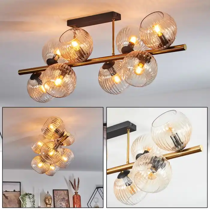 Koyoto Plafondlamp, Kogellampje Goud, Zwart, 8-lichts Bestel Nu