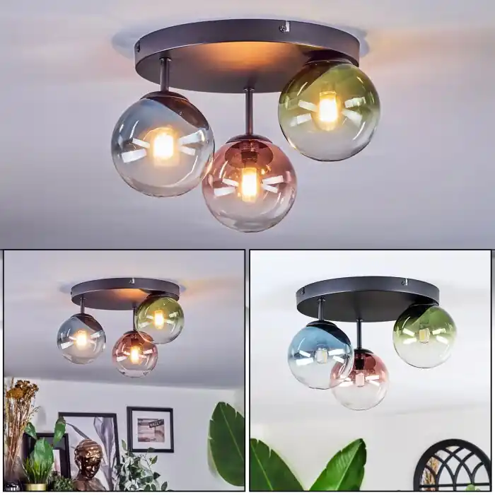 Chehalis Plafondlamp, Kogellampje 30 cm Blauw, Groen, Duidelijk, Koperkleurig, 3-lichts Flitsaanbieding