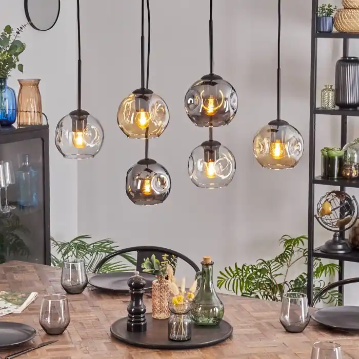 Populair Ripoll Hanglamp, Kogellampje, Hanglamp Amber, Duidelijk, Rookkleurig, 6-lichts