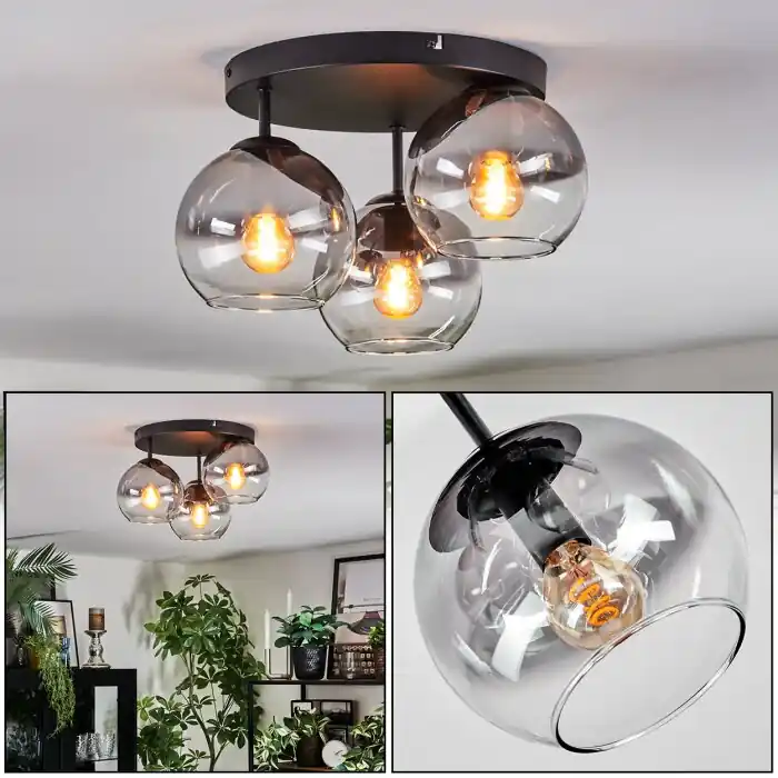 Koyoto Plafondlamp, Kogellampje 30 cm Duidelijk, Rookkleurig, 3-lichts Koop Vandaag