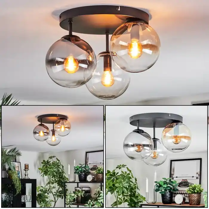 Gereduceerde Prijs Gastor Plafondlamp, Kogellampje Amber, Duidelijk, Rookkleurig, 3-lichts