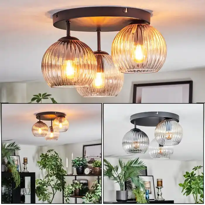 Koyoto Plafondlamp, Kogellampje Amber, Duidelijk, Rookkleurig, 3-lichts Laatste Kans
