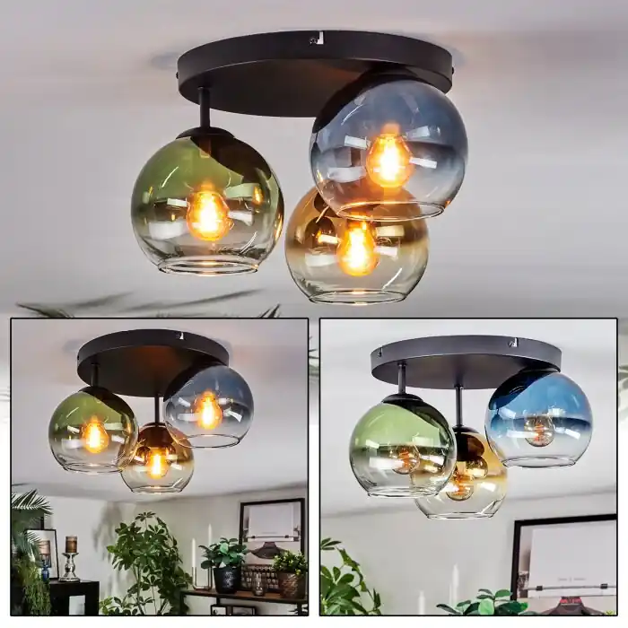 Koyoto Plafondlamp, Kogellampje 30 cm Blauw, Goud, Groen, Duidelijk, 3-lichts Exclusieve Aanbieding
