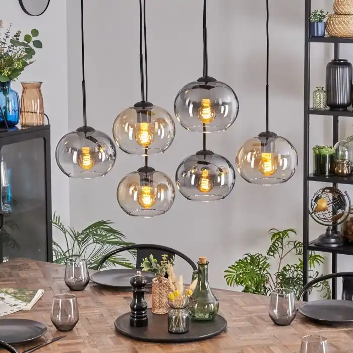 Premium Apedo Hanglamp, Kogellampje, Hanglamp Amber, Duidelijk, Rookkleurig, 6-lichts