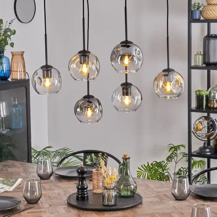 Ripoll Hanglamp, Kogellampje, Hanglamp Amber, Duidelijk, Rookkleurig, 6-lichts Populair