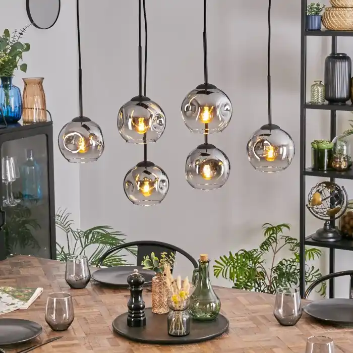 Gereduceerde Prijs Ripoll Hanglamp, Kogellampje, Hanglamp Chroom, Duidelijk, Rookkleurig, 6-lichts
