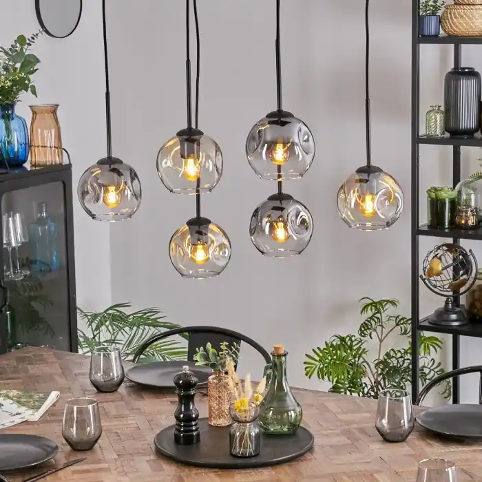 Laatste Kans Ripoll Hanglamp, Kogellampje, Hanglamp Amber, Duidelijk, Rookkleurig, 6-lichts