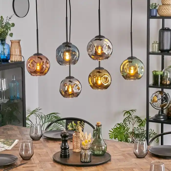 Flitsaanbieding Ripoll Hanglamp, Kogellampje, Hanglamp Blauw, Chroom, Goud, Groen, Koperkleurig, Rookkleurig, 6-lichts