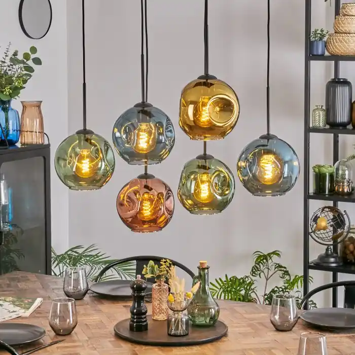 Merkproduct Ripoll Hanglamp, Kogellampje, Hanglamp Blauw, Goud, Groen, Koperkleurig, 6-lichts