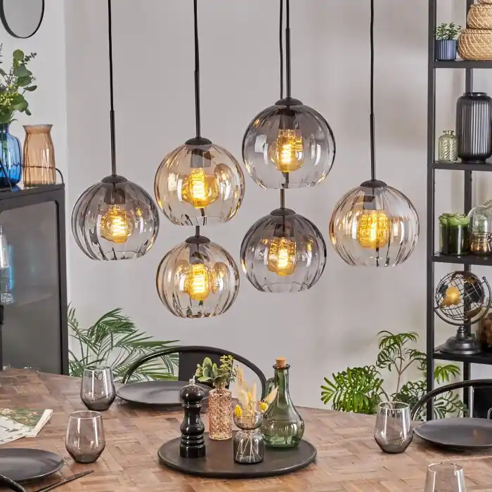 Koyoto Hanglamp, Kogellampje, Hanglamp Amber, Duidelijk, Rookkleurig, 6-lichts Shop Nu