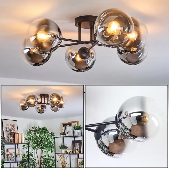 Gastor Plafondlamp, Kogellampje Chroom, Duidelijk, Rookkleurig, 6-lichts Dagaanbieding