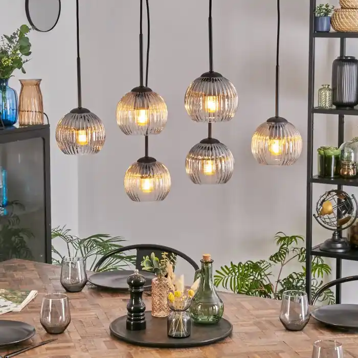 Bestseller Koyoto Hanglamp, Kogellampje, Hanglamp Amber, Duidelijk, Rookkleurig, 6-lichts