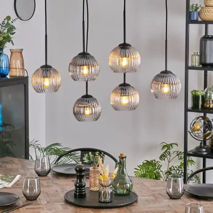 Koyoto Hanglamp, Kogellampje, Hanglamp Amber, Duidelijk, Rookkleurig, 6-lichts Betrouwbaar