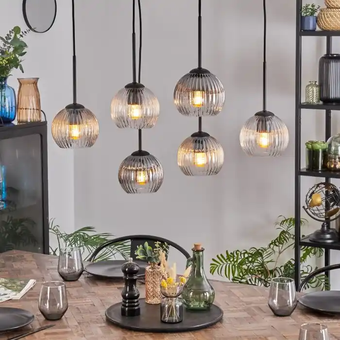 Koyoto Hanglamp, Kogellampje, Hanglamp Amber, Duidelijk, Rookkleurig, 6-lichts Uitverkoop
