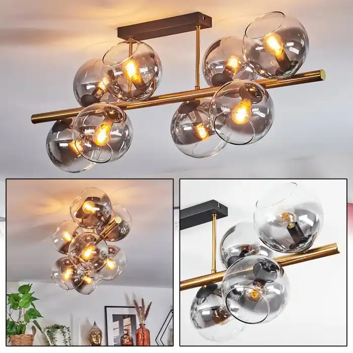Koyoto Plafondlamp, Kogellampje Goud, Zwart, 8-lichts Laatste Kans