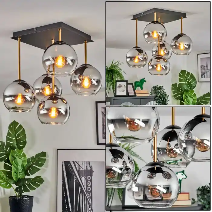 Koyoto Plafondlamp, Kogellampje Goud, Zwart, 5-lichts Alleen Vandaag