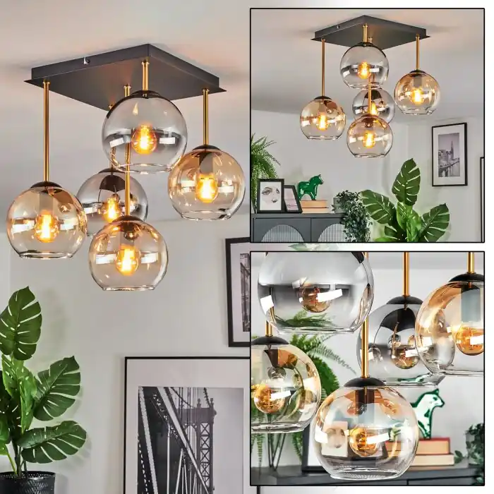 Op = Op Koyoto Plafondlamp, Kogellampje Goud, Zwart, 5-lichts