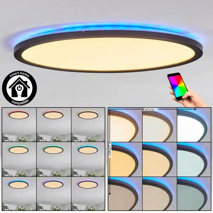 Gratis Retour Zuren Plafondlamp, Paneel LED Zwart, 1-licht, Kleurwisselaar