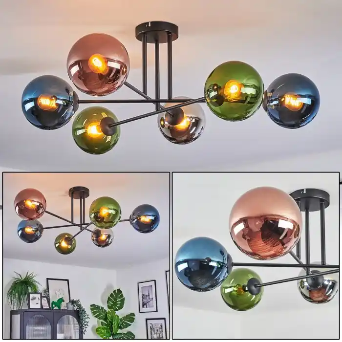 Snelle Levering Gastor Plafondlamp, Kogellampje 80 cm Blauw, Chroom, Groen, Koperkleurig, Rookkleurig, 6-lichts