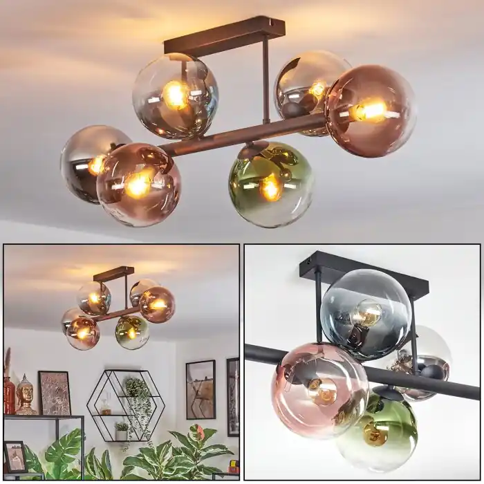 Koopje Gastor Plafondlamp, Kogellampje Blauw, Chroom, Groen, Duidelijk, Koperkleurig, Rookkleurig, 6-lichts