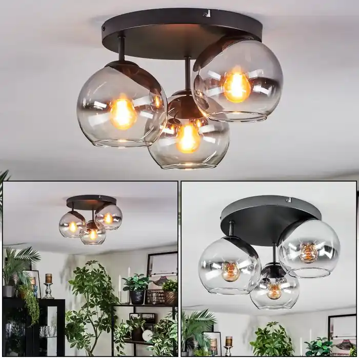 Hoge Kwaliteit Koyoto Plafondlamp, Kogellampje Chroom, Duidelijk, Rookkleurig, 3-lichts