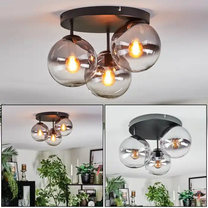 Meest Verkocht Koyoto Plafondlamp, Kogellampje Duidelijk, Rookkleurig, 3-lichts