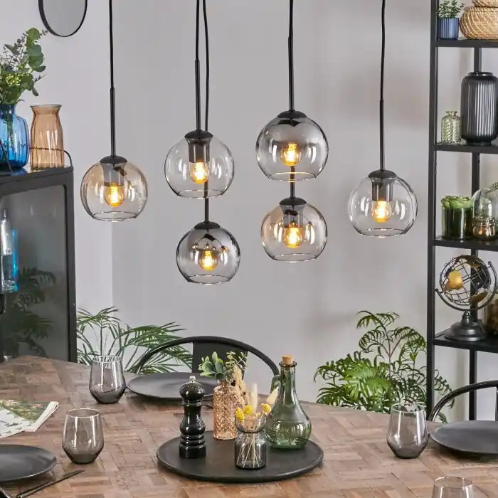Koyoto Hanglamp, Kogellampje, Hanglamp Amber, Duidelijk, Rookkleurig, 6-lichts Beperkte Voorraad