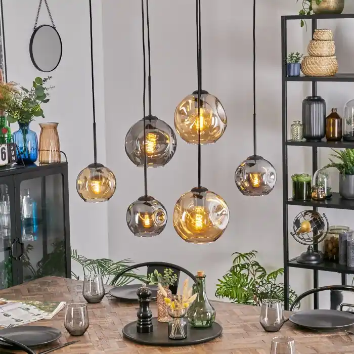 Ripoll Hanglamp, Kogellampje, Hanglamp Amber, Rookkleurig, 6-lichts Premium