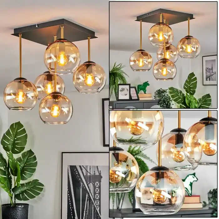 Beperkte Voorraad Koyoto Plafondlamp, Kogellampje Goud, Zwart, 5-lichts