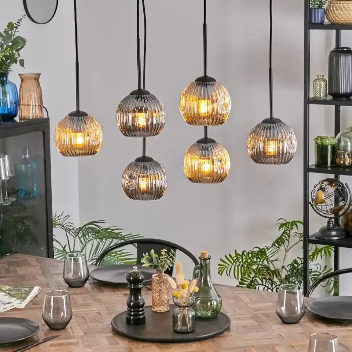 Ripoll Hanglamp, Kogellampje, Hanglamp Amber, Rookkleurig, 6-lichts Shop Nu