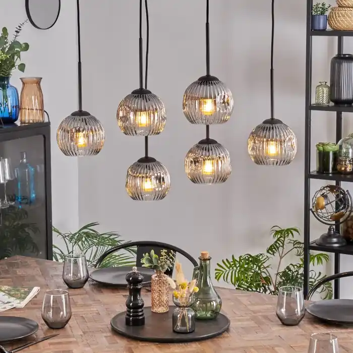 Ripoll Hanglamp, Kogellampje, Hanglamp Duidelijk, Rookkleurig, 6-lichts Meest Verkocht