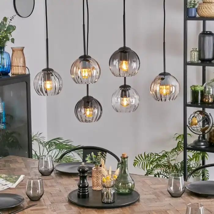Tijdelijk Beschikbaar Koyoto Hanglamp, Kogellampje, Hanglamp Amber, Duidelijk, Rookkleurig, 6-lichts