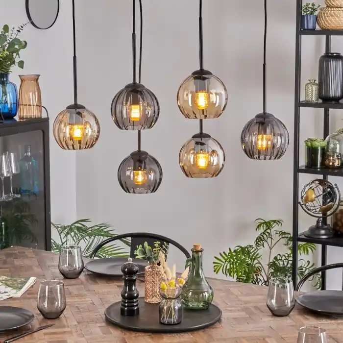 Koyoto Hanglamp, Kogellampje, Hanglamp Amber, Rookkleurig, 6-lichts Express Levering