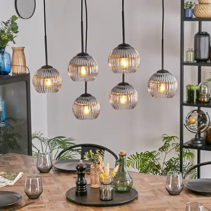 Koyoto Hanglamp, Kogellampje, Hanglamp Duidelijk, Rookkleurig, 6-lichts Seizoensaanbieding