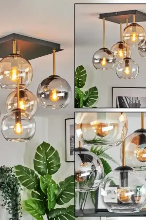 Weekendaanbieding Koyoto Plafondlamp, Kogellampje Goud, Zwart, 5-lichts