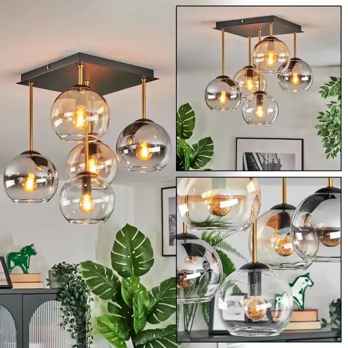 Weekendaanbieding Koyoto Plafondlamp, Kogellampje Goud, Zwart, 5-lichts