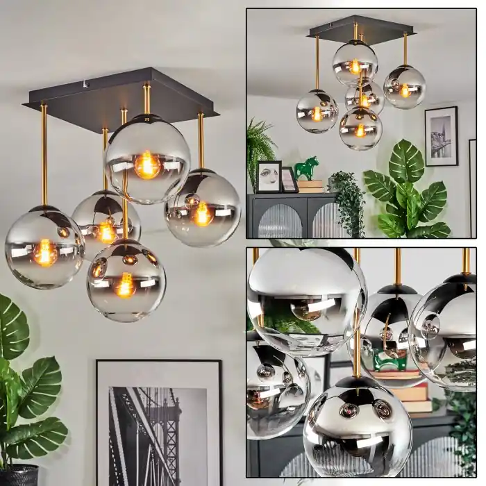 Lage Kosten Koyoto Plafondlamp, Kogellampje Goud, Zwart, 5-lichts