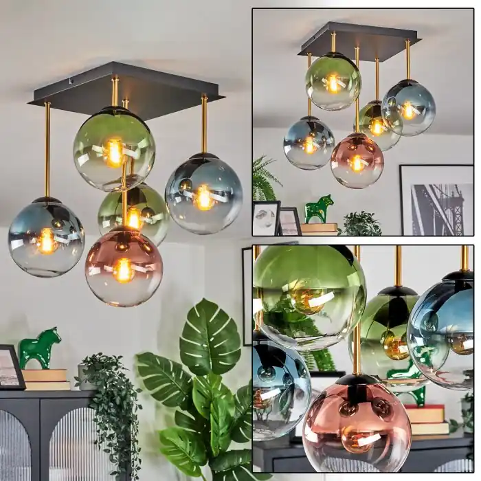 Dagaanbieding Gastor Plafondlamp, Kogellampje Goud, Zwart, 5-lichts