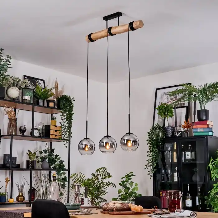 Premium Koyoto Hanglamp, Kogellampje, Hanglamp Natuurlijke kleuren, Zwart, 3-lichts