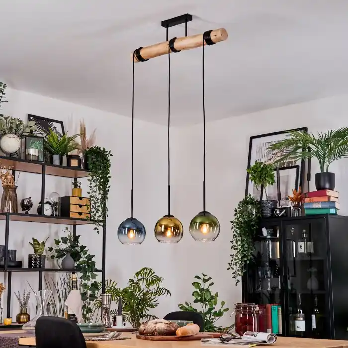 Koyoto Hanglamp, Kogellampje, Hanglamp Natuurlijke kleuren, Zwart, 3-lichts Populair