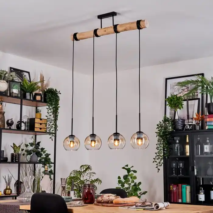 Betaalbaar Koyoto Hanglamp, Kogellampje, Hanglamp Natuurlijke kleuren, Zwart, 4-lichts