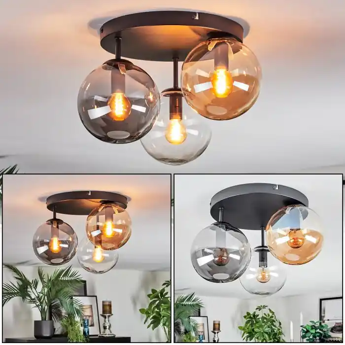 Hoge Kwaliteit Gastor Plafondlamp, Kogellampje 30 cm Amber, Duidelijk, Rookkleurig, 3-lichts