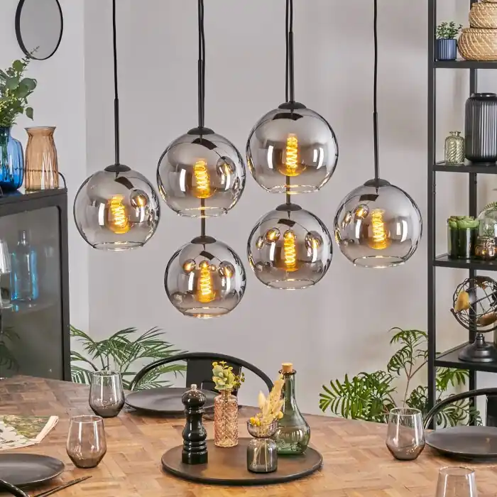 Koyoto Hanglamp, Kogellampje, Hanglamp Chroom, Duidelijk, Rookkleurig, 6-lichts Bestseller