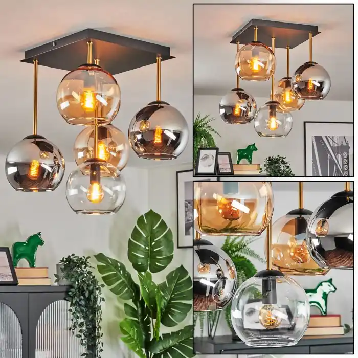 Betrouwbaar Koyoto Plafondlamp, Kogellampje Goud, Zwart, 5-lichts