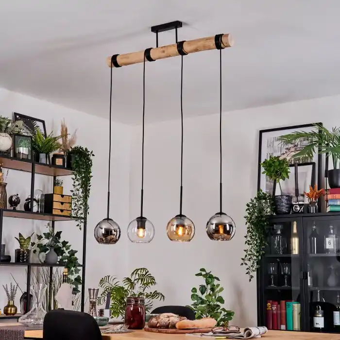 Beperkt Aanbod Koyoto Hanglamp, Kogellampje, Hanglamp Natuurlijke kleuren, Zwart, 4-lichts