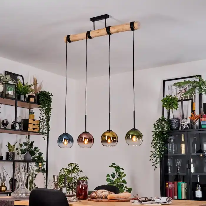 Goedkoop Koyoto Hanglamp, Kogellampje, Hanglamp Natuurlijke kleuren, Zwart, 4-lichts