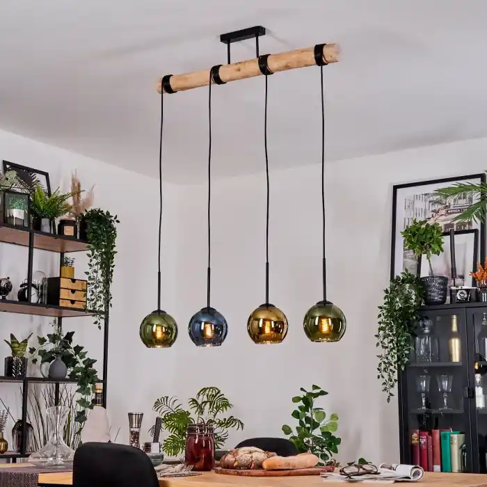 Snelle Levering Koyoto Hanglamp, Kogellampje, Hanglamp Natuurlijke kleuren, Zwart, 4-lichts
