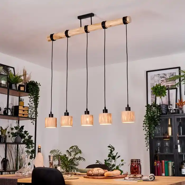 Bestseller Granja Hanglamp, Hanglamp Natuurlijke kleuren, Zwart, 5-lichts