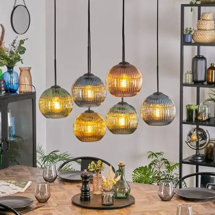 Koyoto Hanglamp, Kogellampje, Hanglamp Blauw, Goud, Groen, Koperkleurig, 6-lichts Koop Online